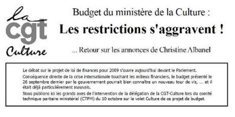 Budget du ministère de la Culture : Les restrictions s’aggravent !