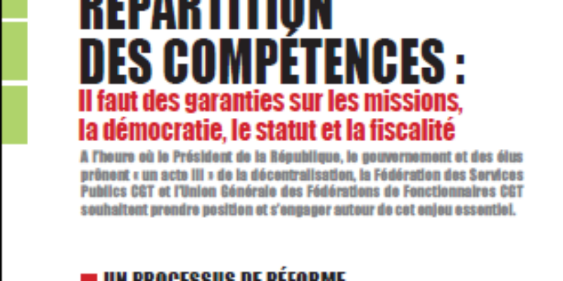 RÉPARTITION DES COMPÉTENCES : Il faut des garanties sur les missions, la démocratie, le statut et la fiscalité