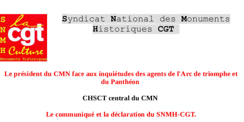 CHSCT central du CMN : Le président du CMN face aux inquiétudes des agents de l’Arc de triomphe et du Panthéon