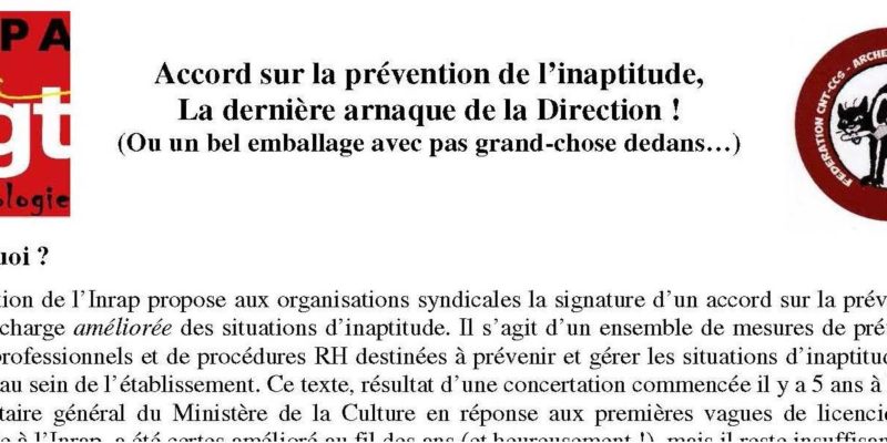 Accord sur la prévention de l’inaptitude, la dernière arnaque de la direction !