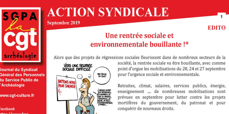 Inrap – Action Syndicale Septembre 2019 – Une rentrée sociale et environnementale bouillante