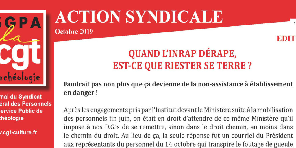 INRAP – ACTION SYNDICALE OCTOBRE 2019