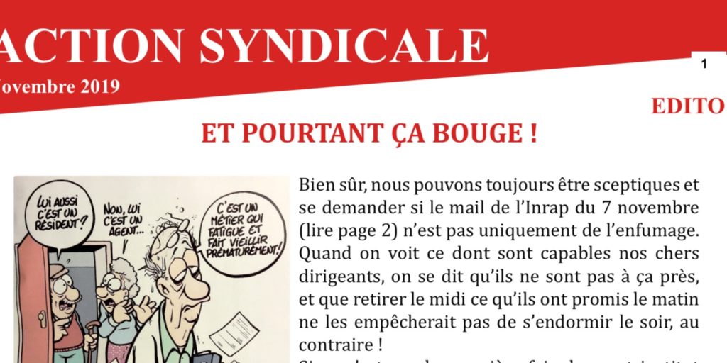 INRAP – ACTION SYNDICALE NOVEMBRE 2019