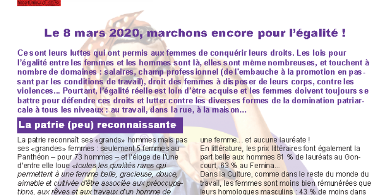 Le 8 mars 2020, marchons encore pour l’égalité !