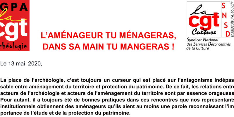 ARCHEOLOGIE – L’AMÉNAGEUR TU MÉNAGERAS, DANS SA MAIN TU MANGERAS !