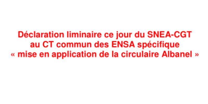 Déclaration liminaire du SNEA-CGT au CT commun des ENSA spécifique « mise en application de la circulaire Albanel » du 12 avril 2021