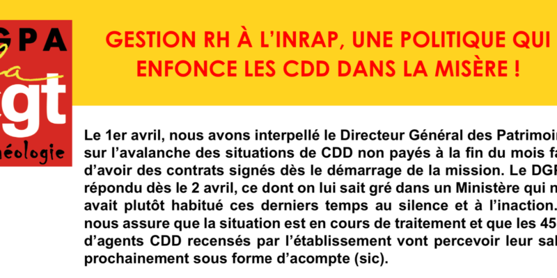 GESTION RH À L’INRAP, UNE POLITIQUE QUI  ENFONCE LES CDD DANS LA MISÈRE !