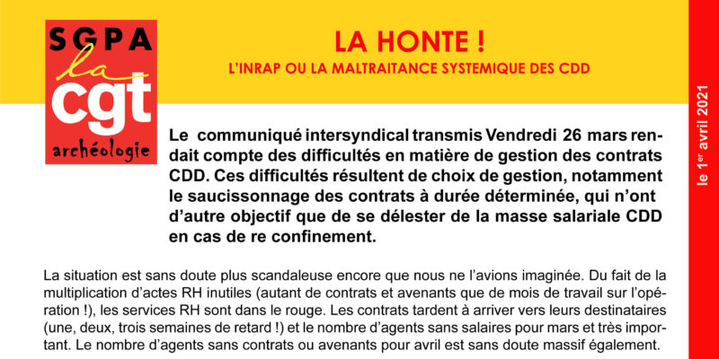 La Honte ! L’Inrap ou la maltraitance systémique des CDD