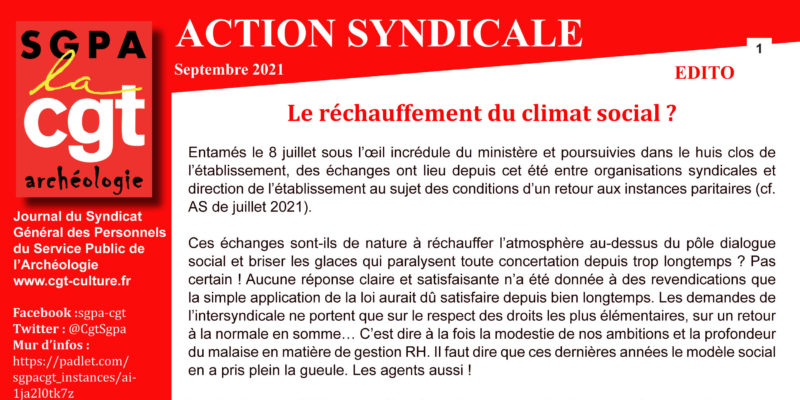 Action Syndicale – Septembre 2021 – Le réchauffement du climat social ?