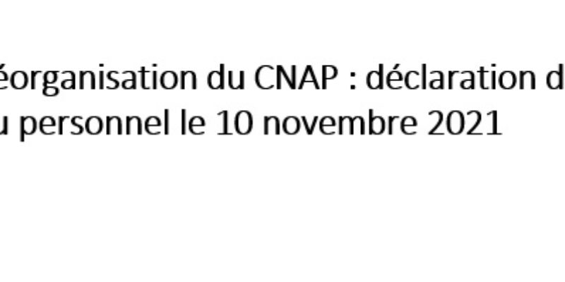 Réorganisation du CNAP : déclaration des représentants du personnel le 10 novembre 2021