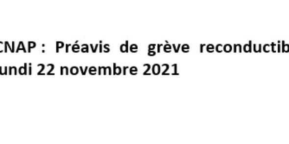 Préavis de grève reconductible pour les agents du CNAP à partir du 22 novembre 2021