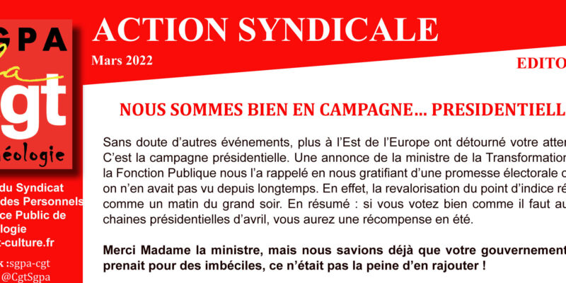 Archéo – SGPA-CGT – Action syndicale du mois de mars 2022