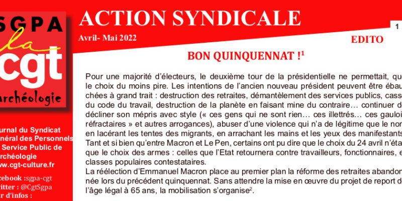 Archéo – Numéro d’avril -mai de l’Action Syndicale – SGPA-CGT