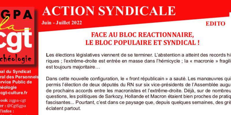 Archéo – Action Syndicale juin- juillet 2022 – SGPA-CGT