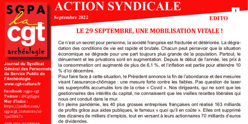 Archéologie -Action Syndicale Septembre 2022