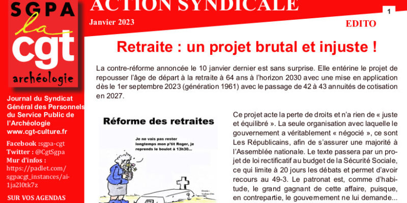 Archéo – SGPA CGT – Action Syndicale janvier 2023 – Fonte des jours diag et gel des PAS