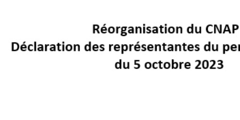 Réorganisation du CNAP : Déclaration des représentantes du personnel au CSA du 5 octobre 2023