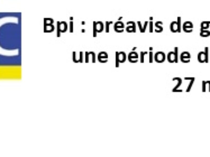 Bpi : préavis de grève reconductible sur une période d’un mois à partir du 27 mars 2024