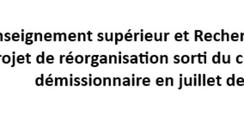 Enseignement supérieur et Recherche Culture : STOP au projet de réorganisation sorti du chapeau de la ministre démissionnaire en juillet dernier !