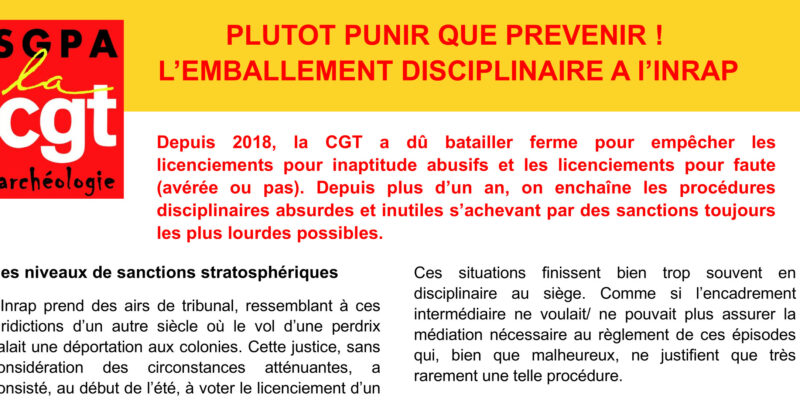 PLUTOT PUNIR QUE PREVENIR ! L’EMBALLEMENT DISCIPLINAIRE A l’INRAP