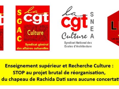 Enseignement supérieur et Recherche Culture : STOP au projet brutal de réorganisation sorti du chapeau de Rachida Dati sans aucune concertation !