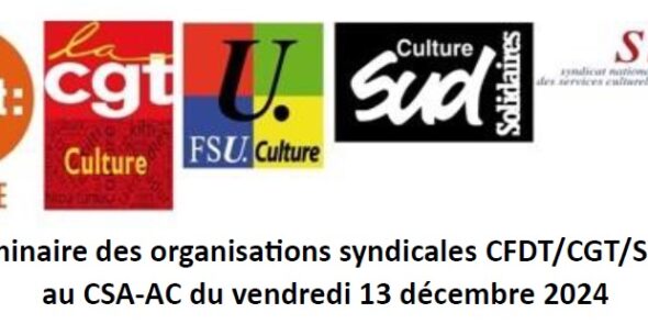 Déclaration liminaire des organisations syndicales CFDT/CGT/SUD/FSU/UNSA au CSA-AC du vendredi 13 décembre 2024