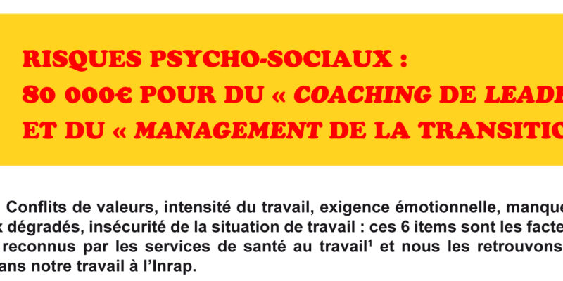 RISQUES PSYCHO-SOCIAUX :80 000€ POUR DU « COACHING DE LEADERS »ET DU « MANAGEMENT DE LA TRANSITION » !